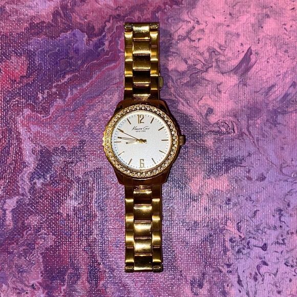 Kenneth Cole Gold Toned Crystal Accented Ladies Watch - Picture 1 of 9